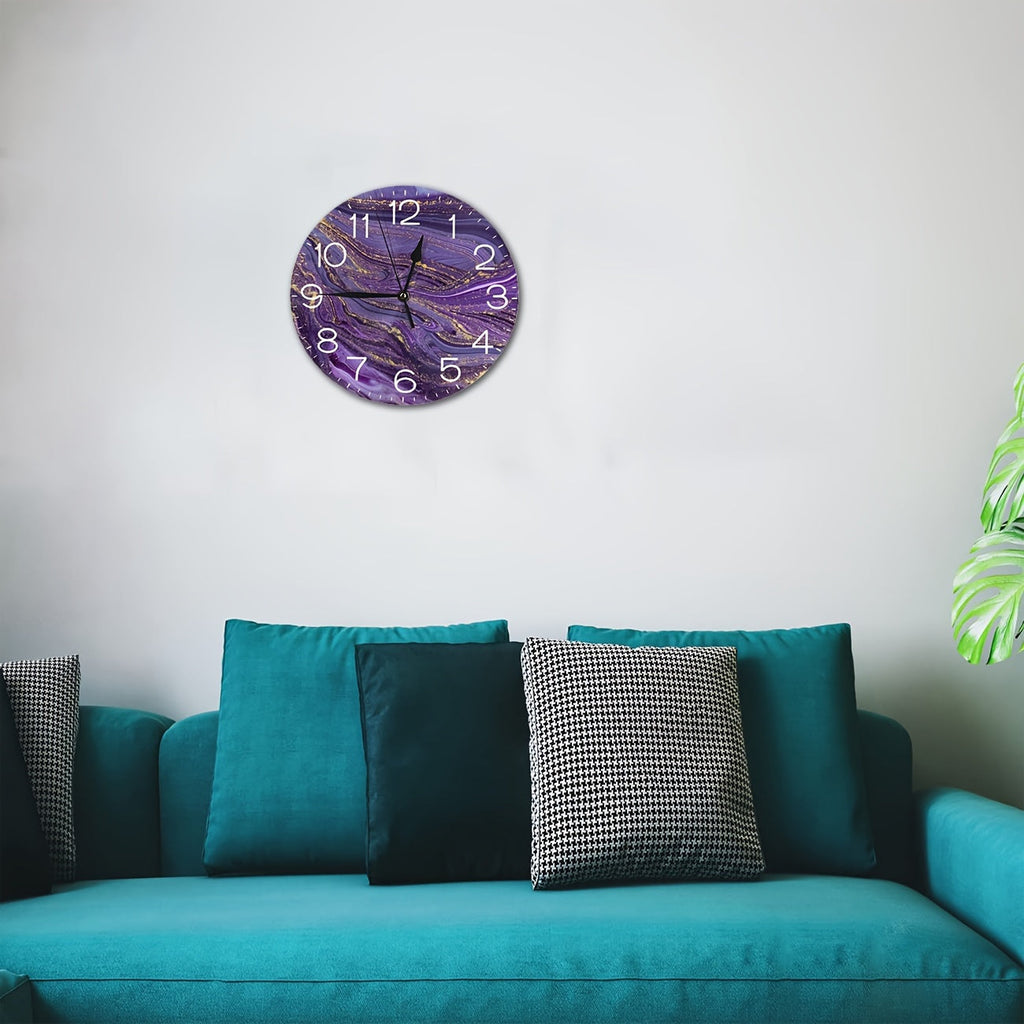 VioletGlow Clock - Abstract Wall Clock with Golden Accents