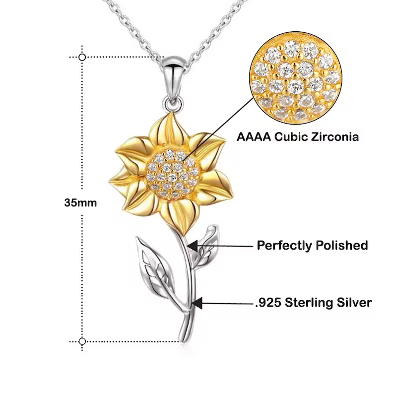 Elegant Sunflower Necklace in Sterling Silver