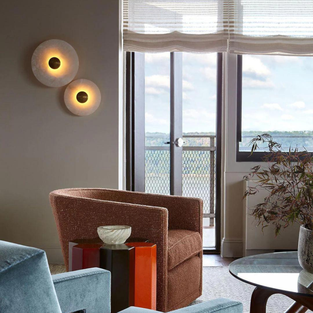 Aurora d'Or - Round Alabaster/Aluminum Wall Lamp