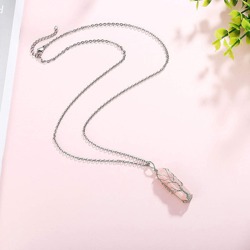 Elegant Tree of Life Gemstone Necklace with Radiant Crystals - Elara