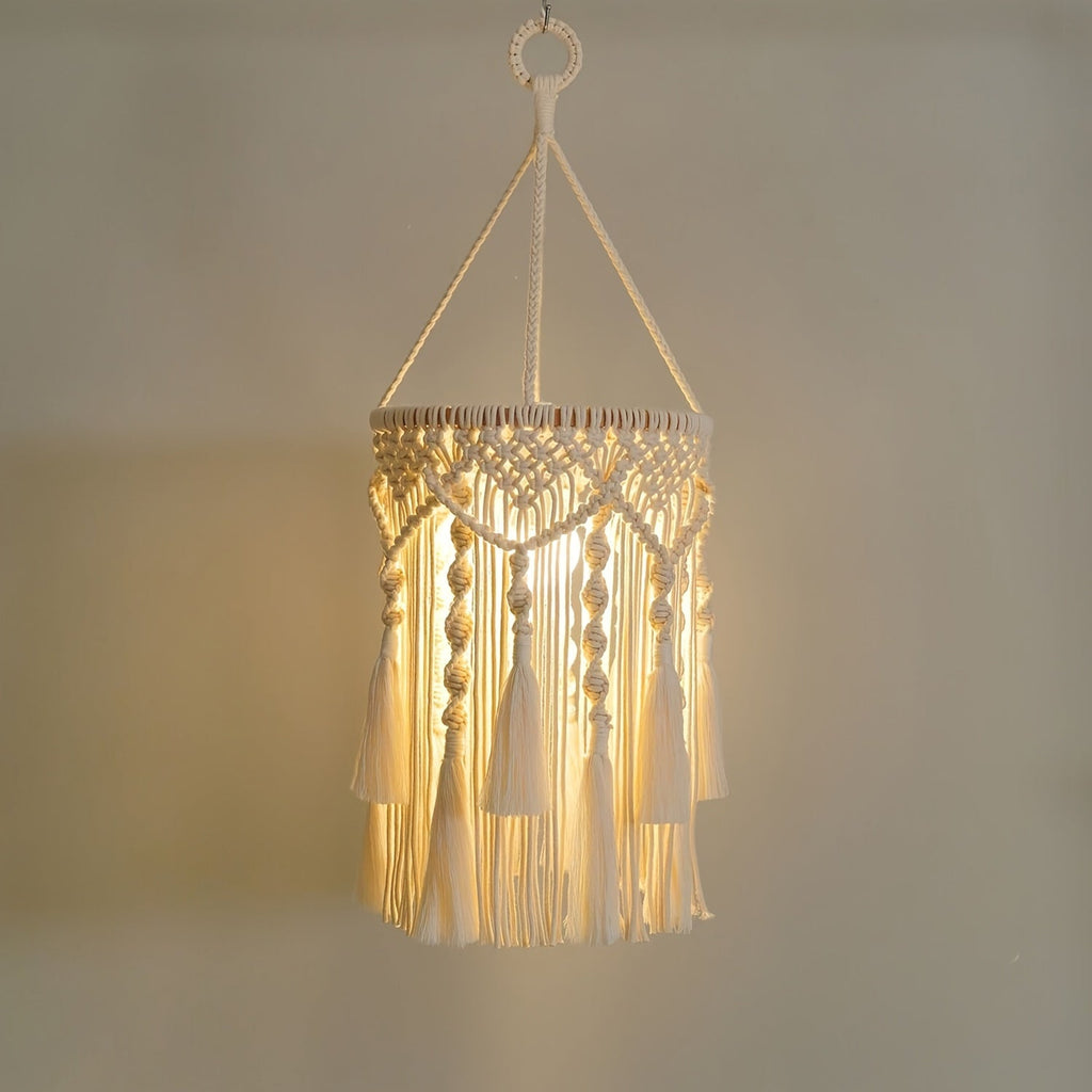 BohoTwist Pendant - Hand-Woven Lampshade with Tassels