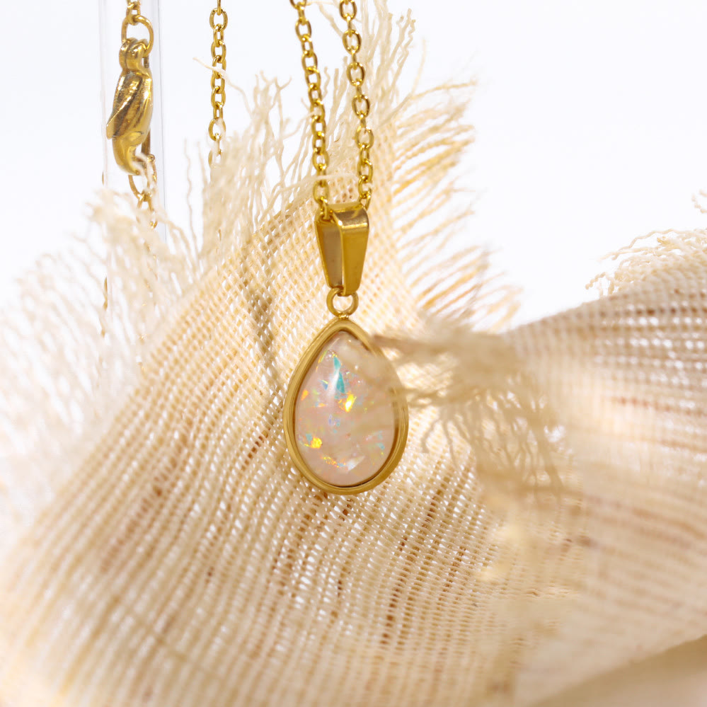 Eloise 18K Natural Opal Teardrop Pendant Necklace - An Enchanting Elegance