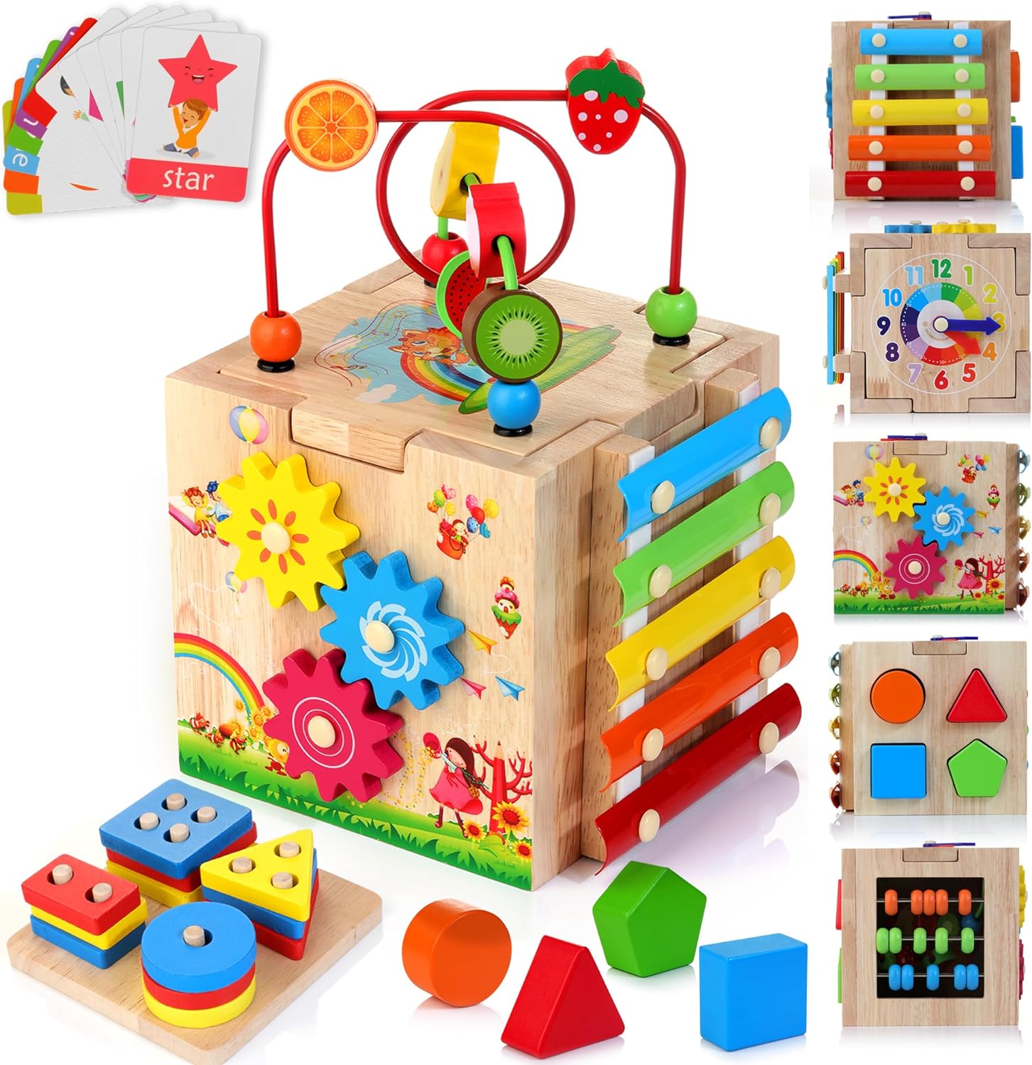 Stylish 8-in-1 Montessori Activity Cube - Educational Fun for Babies