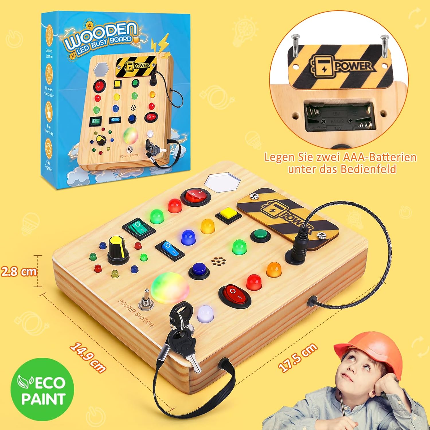 Montessori Toddler Busy Board with Music - For toddlers with music and light