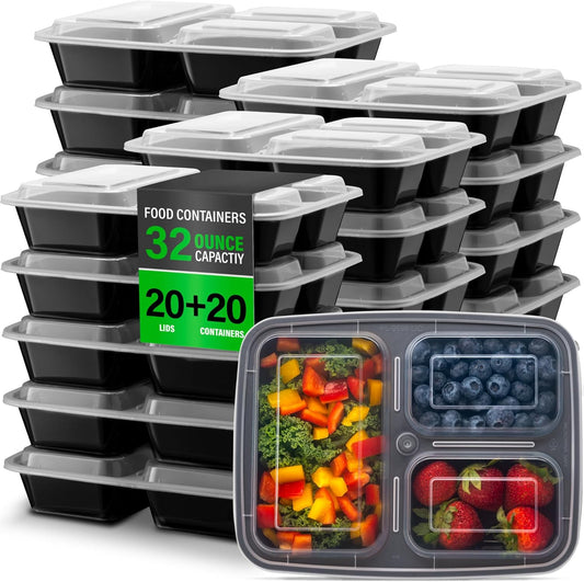 PrepMaster - Bento Boxes 3 Compartments 900ml (20 pieces)