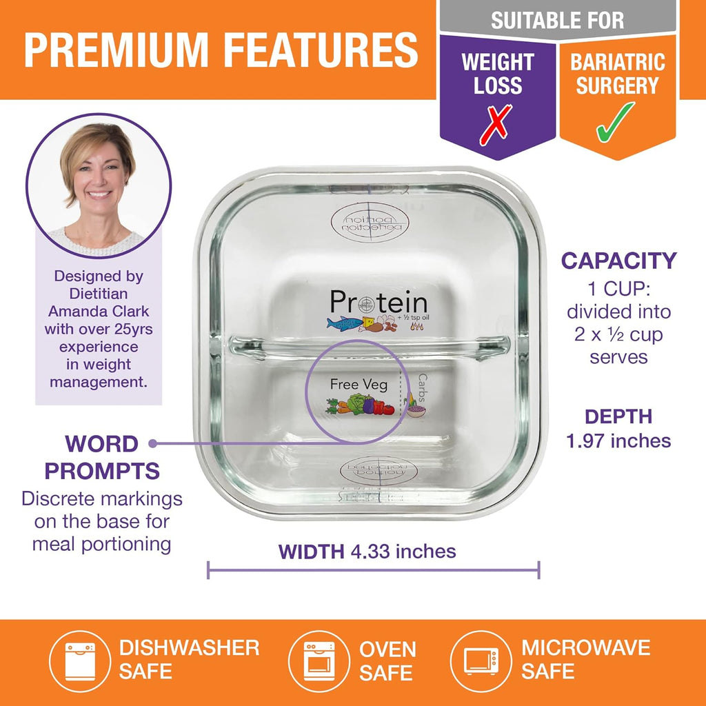PortionMaster - Set of 3 Glass Containers for Bariatric Patients
