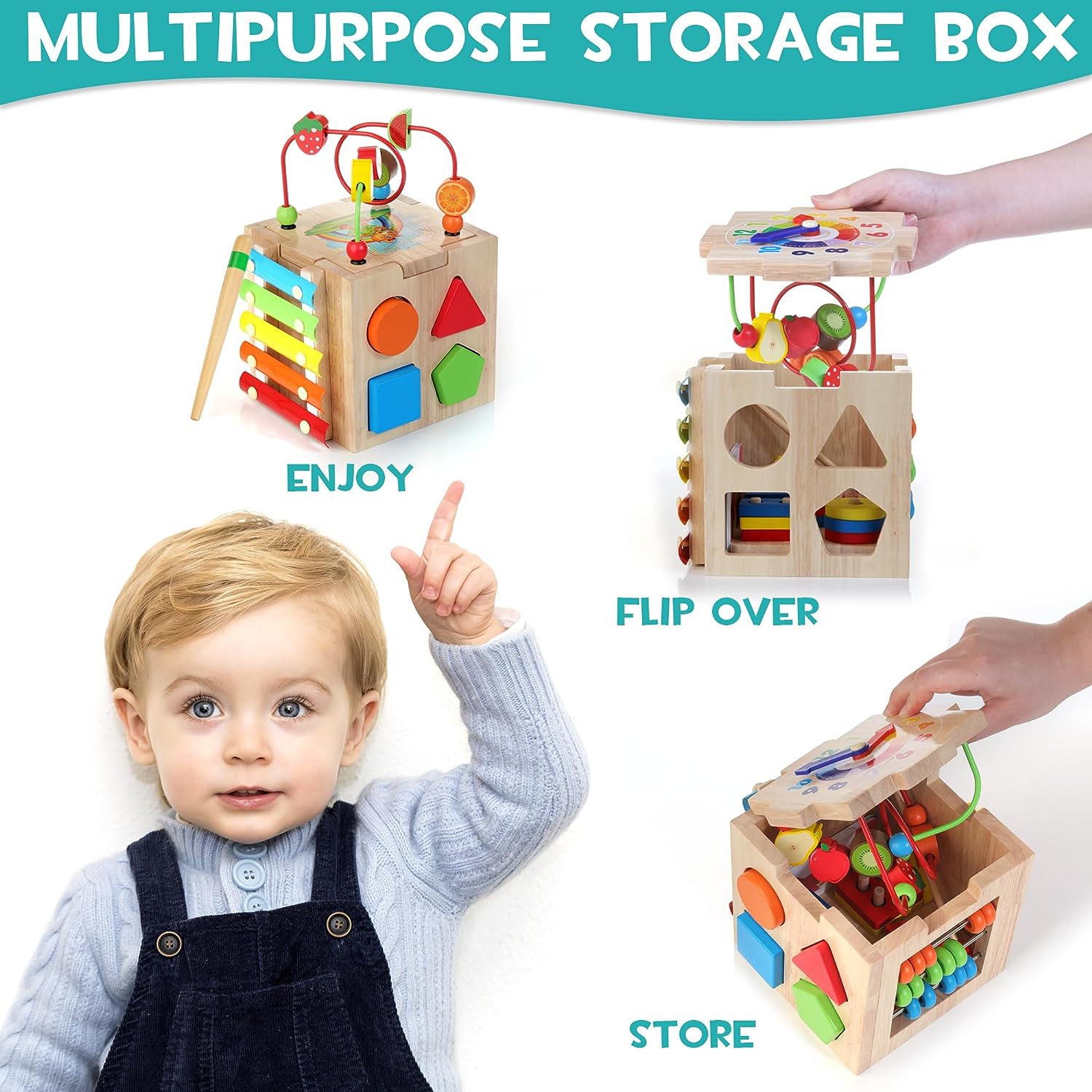 Stylish 8-in-1 Montessori Activity Cube - Educational Fun for Babies