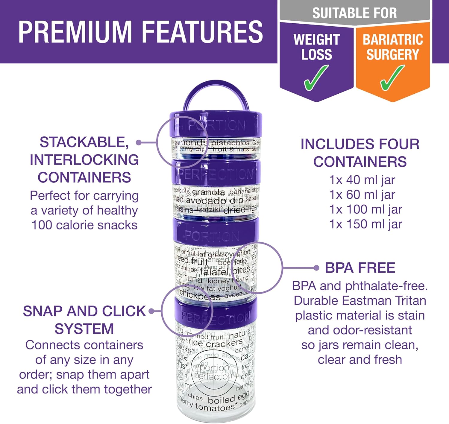 PortieMaster - Stackable Portion Control Containers for Snacks