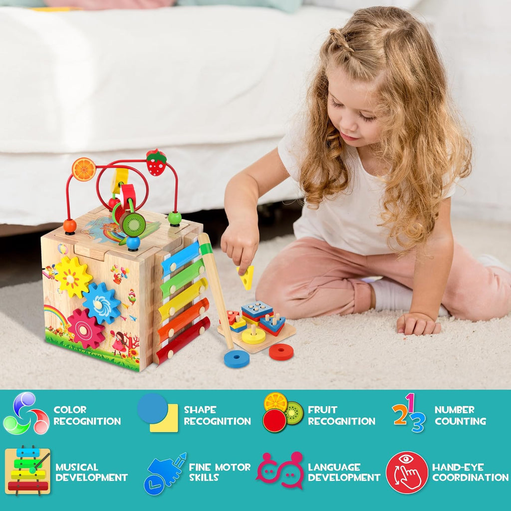 Stylish 8-in-1 Montessori Activity Cube - Educational Fun for Babies