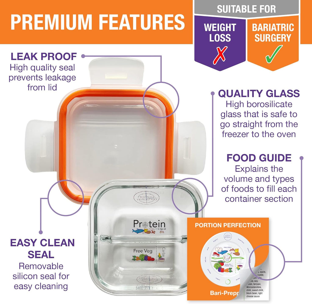 PortionMaster - Set of 3 Glass Containers for Bariatric Patients