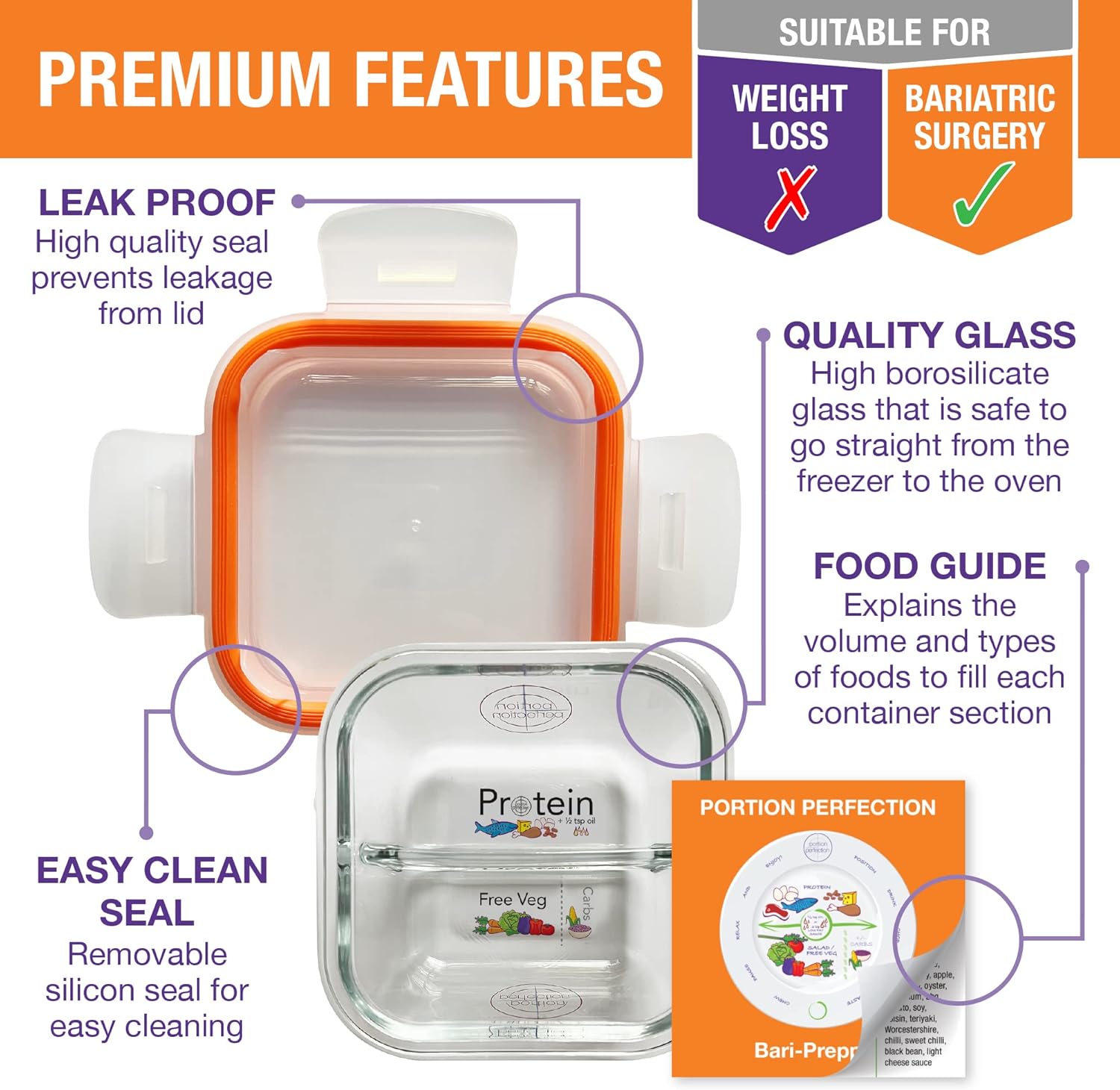 PortionMaster - Set of 3 Glass Containers for Bariatric Patients