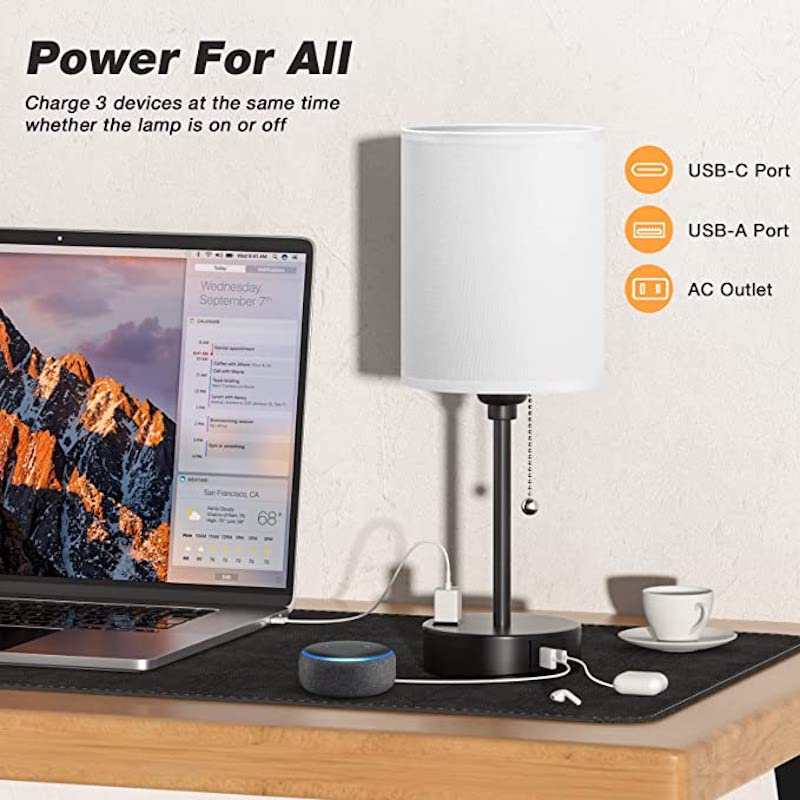 Elegant Table Lamp with Smart Charging Options and Three Colors