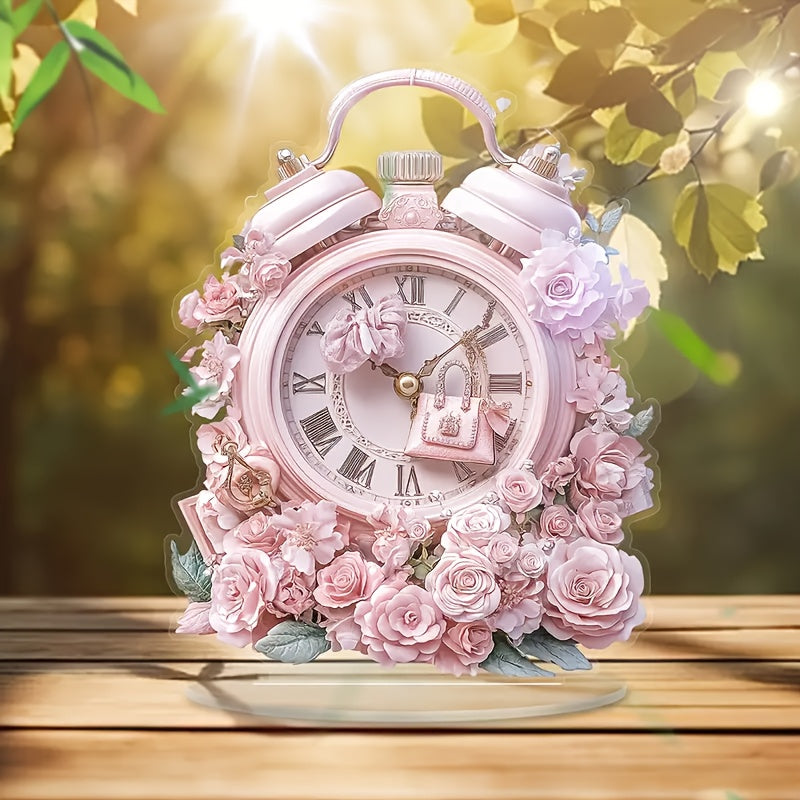 BohoTime Clock - Pink Flower Alarm Clock with Acrylic