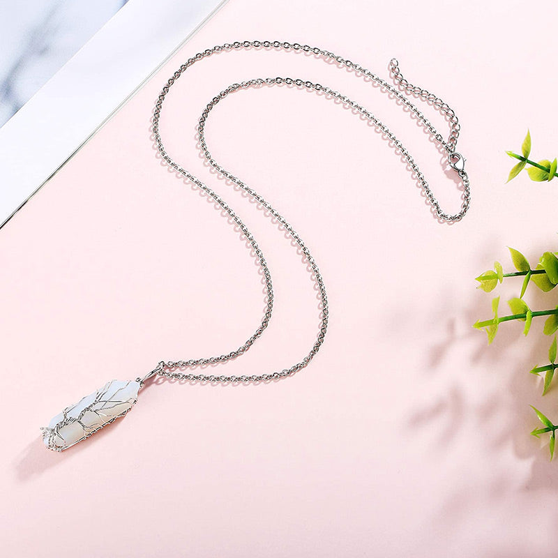 Elegant Tree of Life Gemstone Necklace with Radiant Crystals - Elara