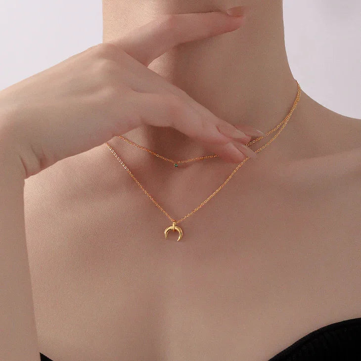 Elegant Green Diamond Double Crescent Necklace - Selina Collection