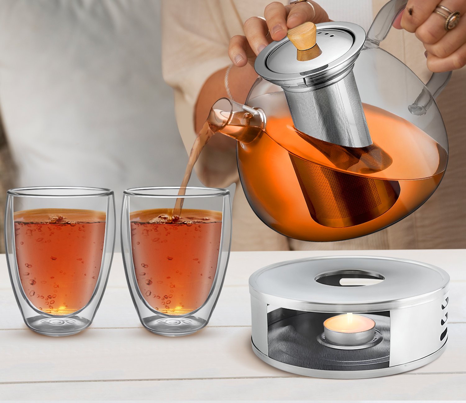 TeaFusion - Stylish Teapot with Infuser and Warmer Support