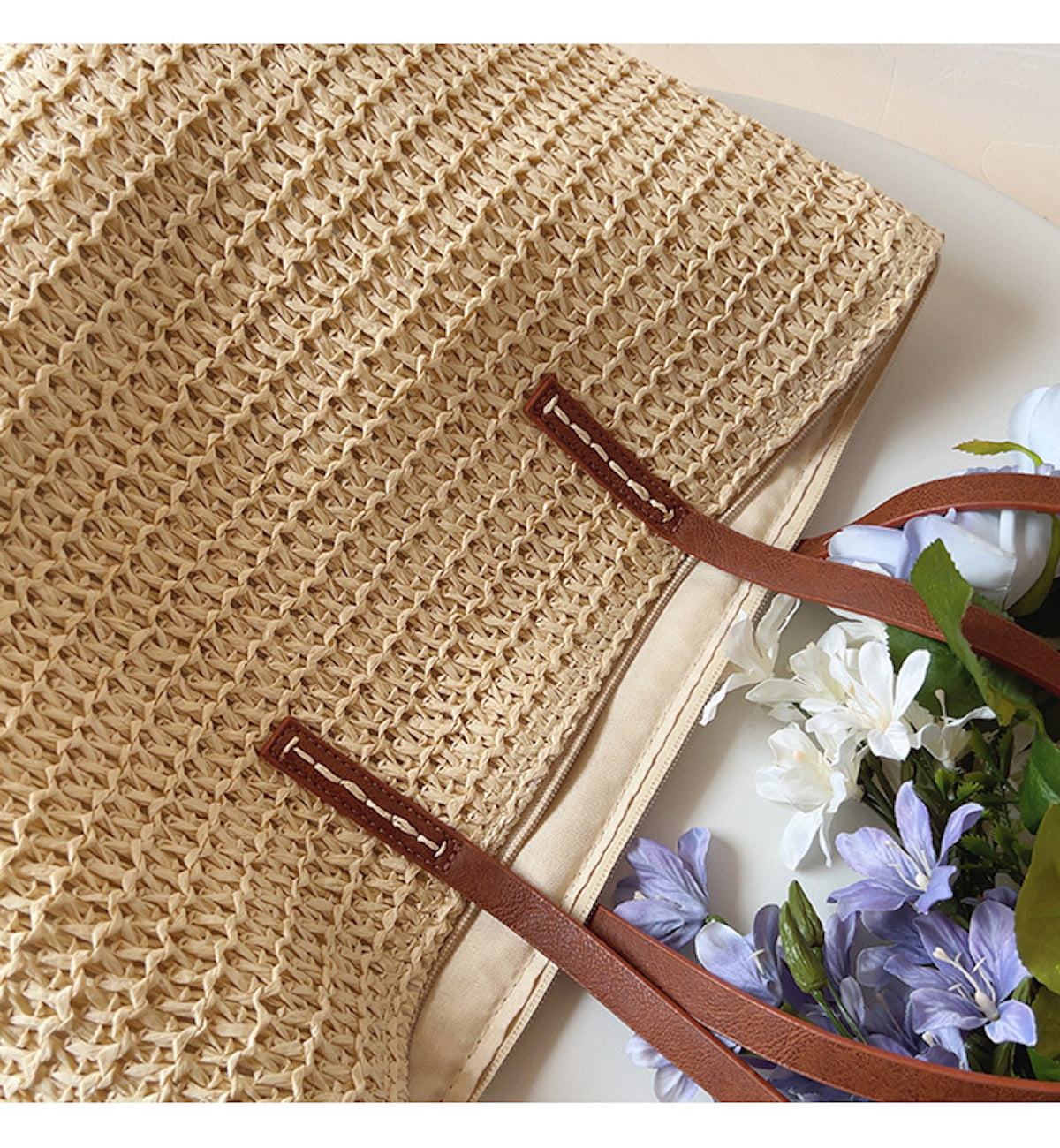 SummerBreeze Tote - Stylish Woven Bag with Leather Handles