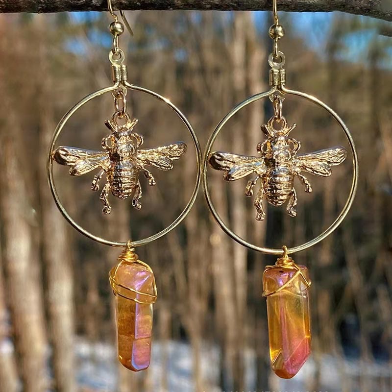 Enchanting Natural Crystal Moon and Star Earrings - Elara