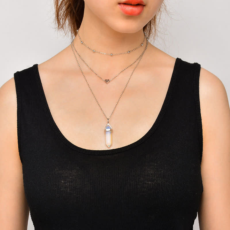 Aurora Hexagon Gemstone Necklace made of Natural Crystals