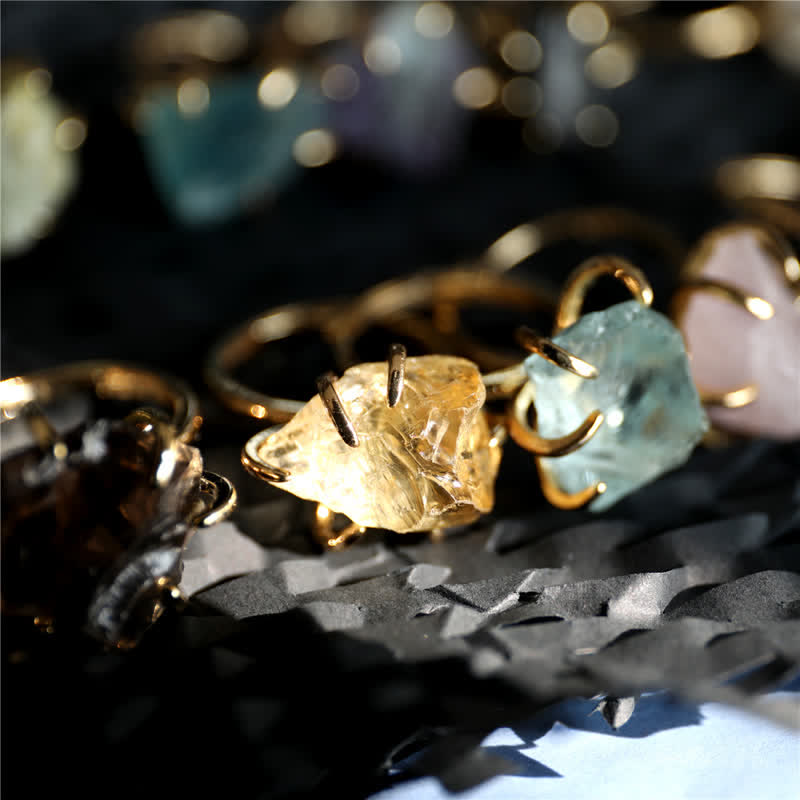 Liora Adjustable Six-Claw Natural Crystal Ring