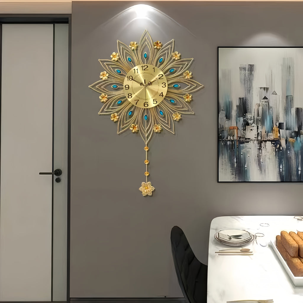 GoldenBloom Clock - Luxury Silent Floral Wall Clock