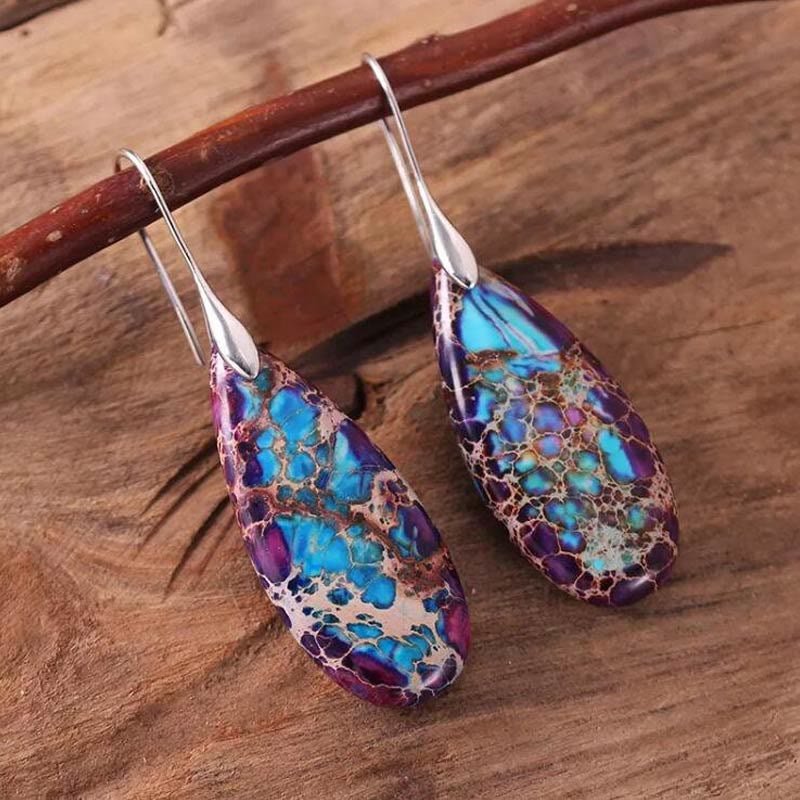 Elegant Teardrop Imperial Jasper Earrings - Amara Collection