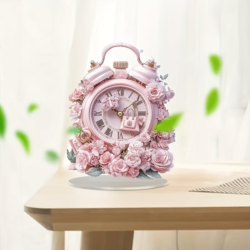 BohoClock – Stijlvolle Roze Bloemenwekker met Acryl