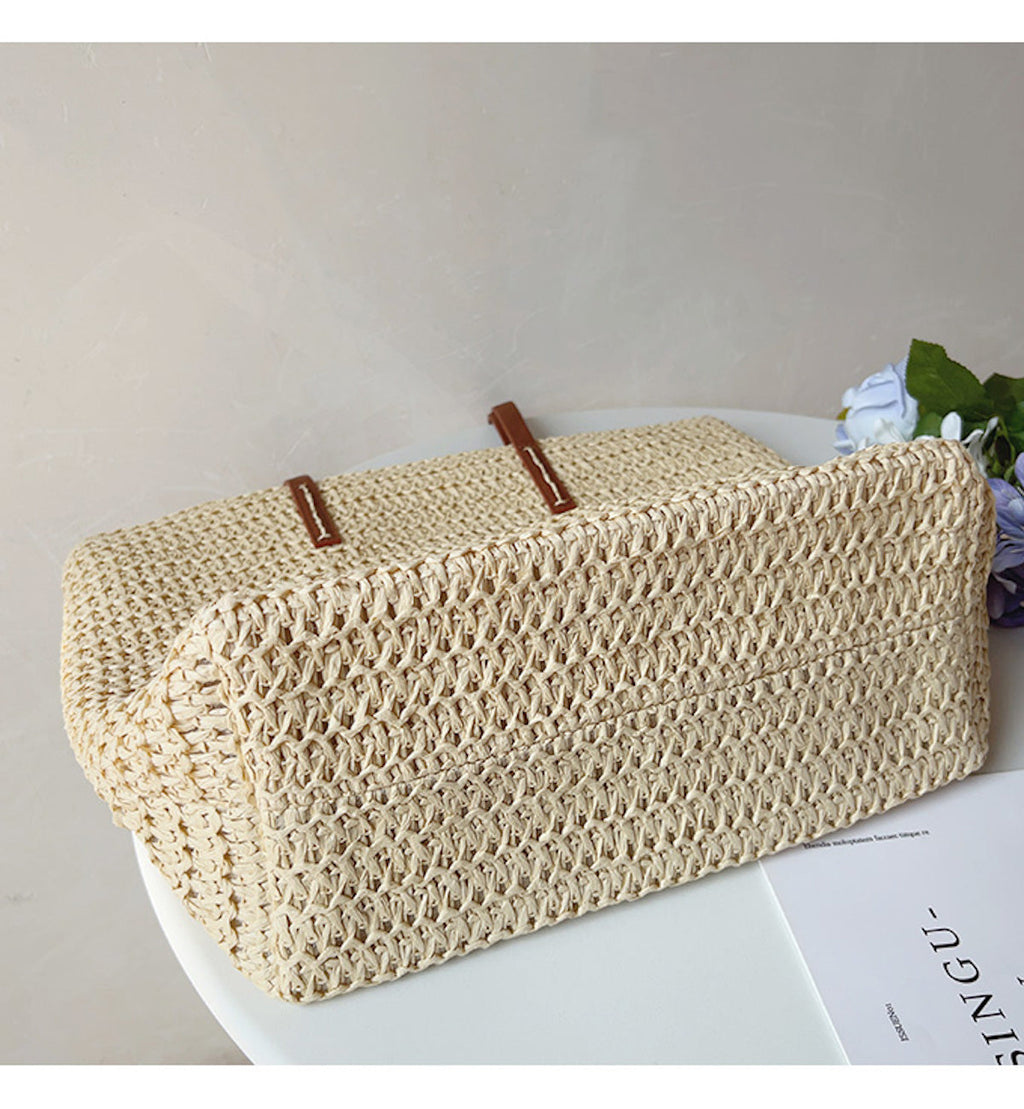 SummerBreeze Tote - Stylish Woven Bag with Leather Handles