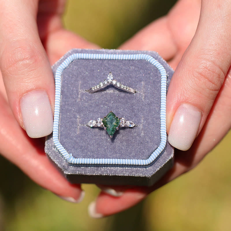 Elegant 2-piece Moss Agate Ring Set - Serenia