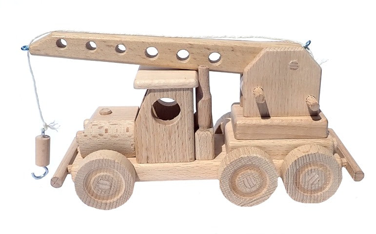 WoodCrane Toys - Wooden Crane Truck with Hoisting Arm