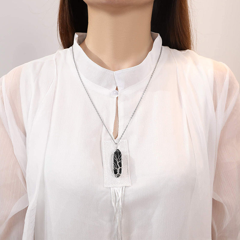 Elegant Tree of Life Gemstone Necklace with Radiant Crystals - Elara