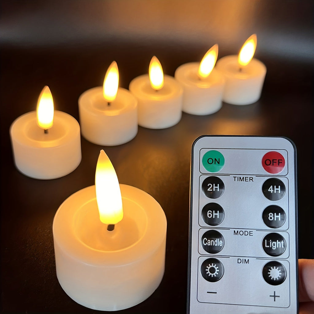 GlowFlicker – Set of 6 LED Tea Lights with Remote Control