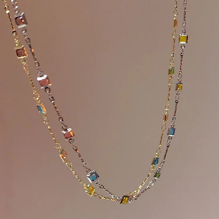 Elegant Gold/Silver Chain with Sparkling Colorful Gemstones - Ivy