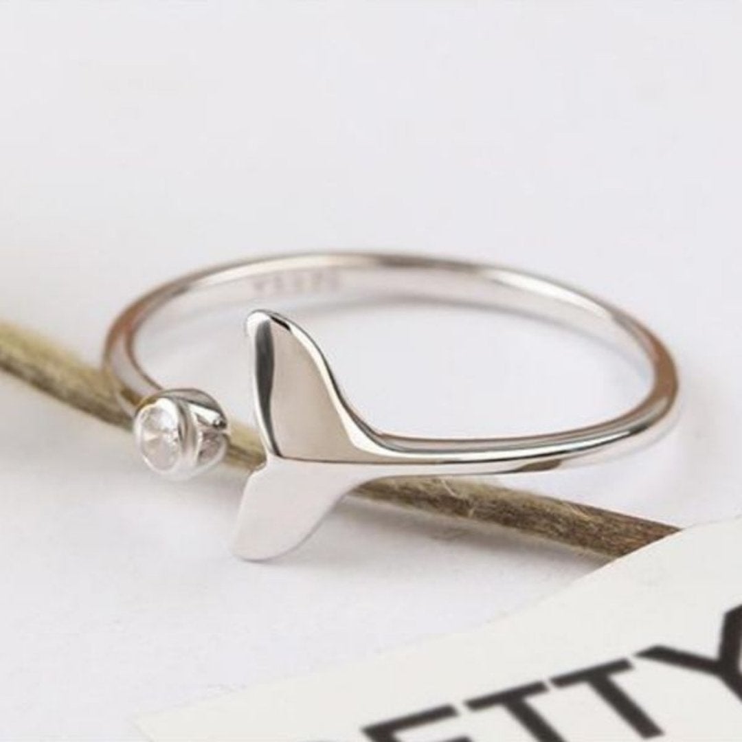 Beautiful Adjustable Ring with Silver Dolphin Tail and Sparkling Zirconia - Marine