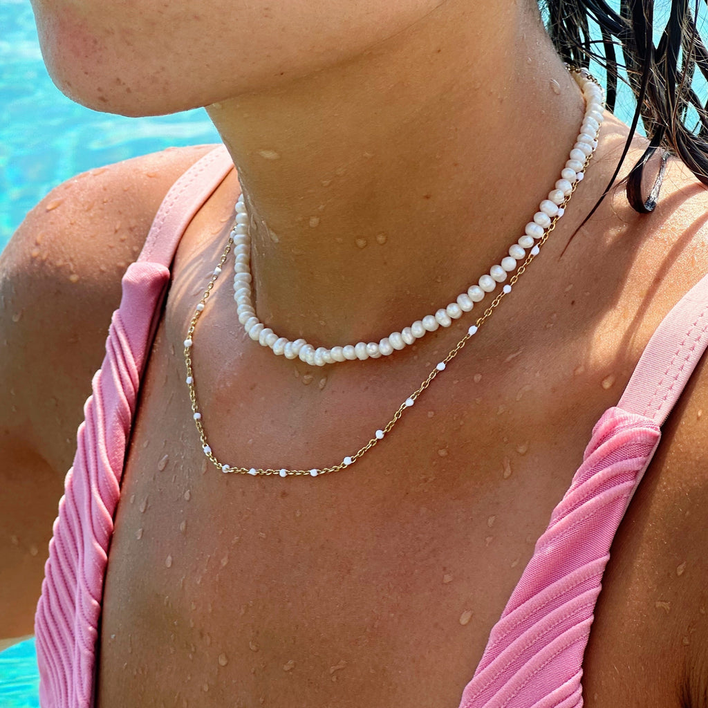 Elegant Choker with Radiant White Enamel Beads - Aurielle