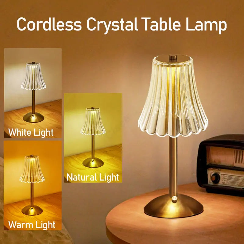 Cristalglow - Chic Cordless Table Lamp with Elegant Crystal Decoration