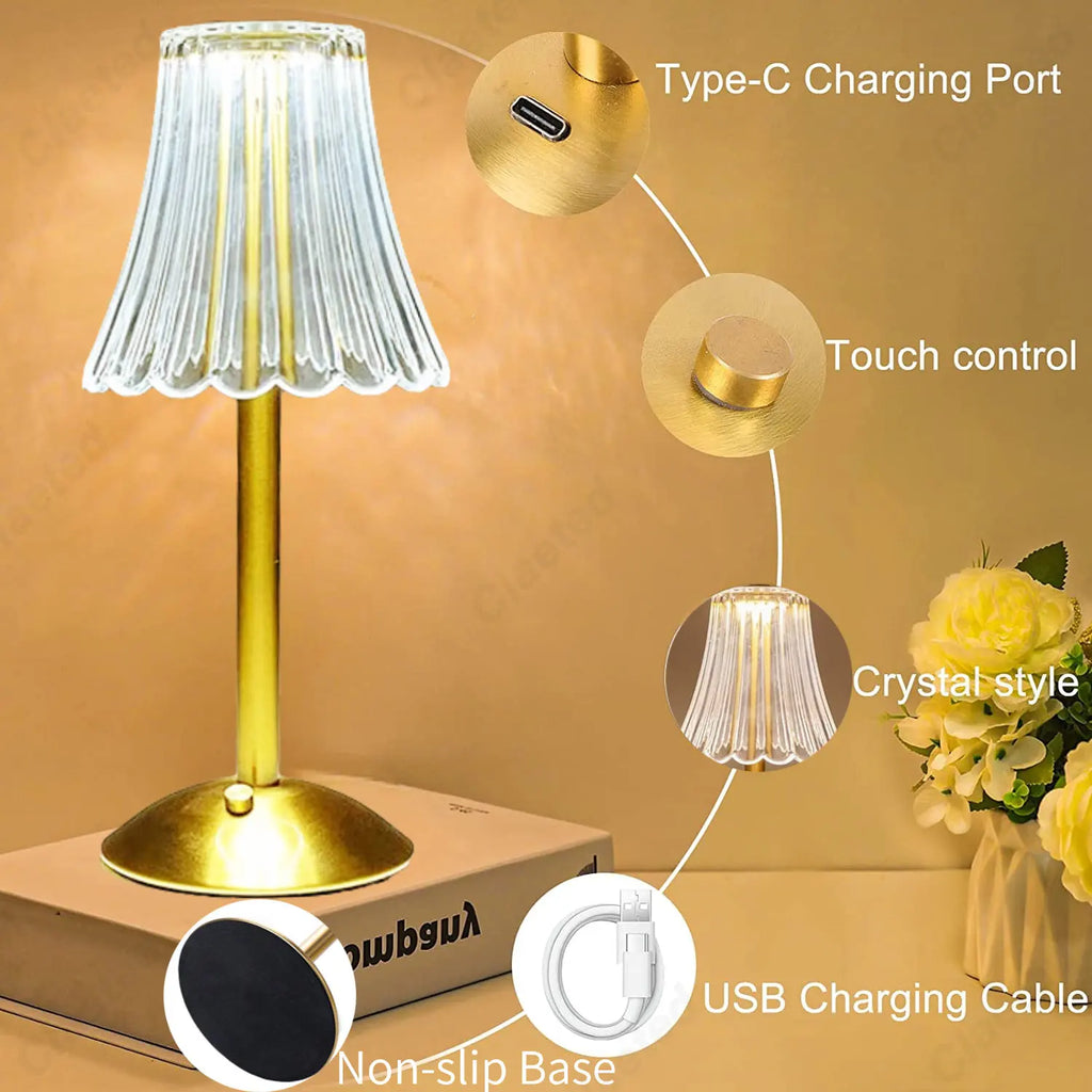 Cristalglow - Chic Cordless Table Lamp with Elegant Crystal Decoration