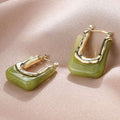 Golden Retro Earrings with Elegant Green Enamel - Celia