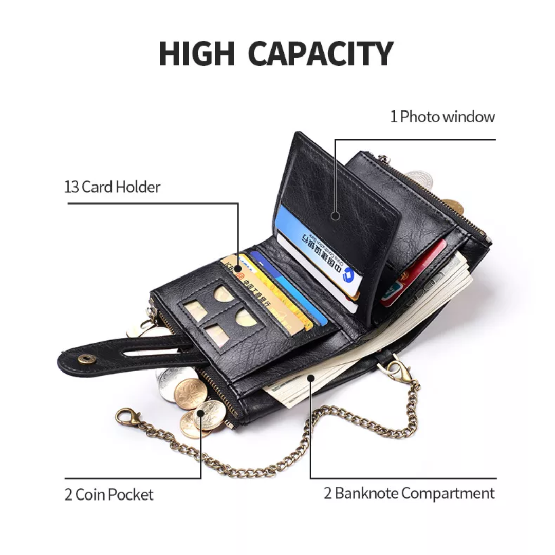 VintageCraft - Tough Leather Wallet with Chain