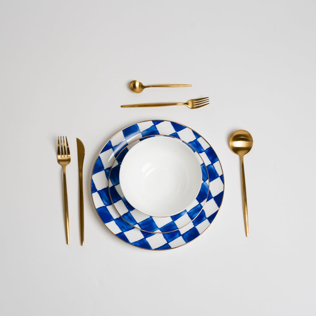 RoyalBlue - Luxury Plaid Dinnerware Set for Dining Table