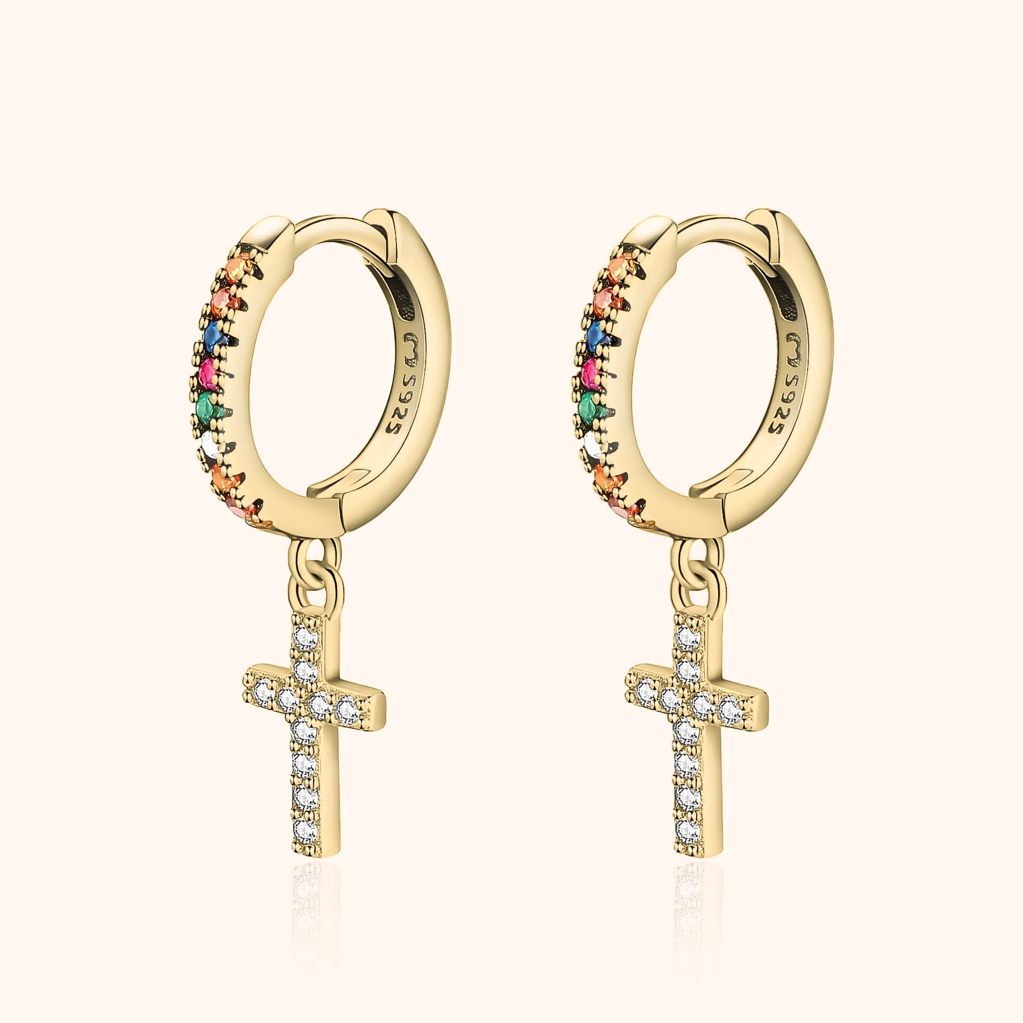 Aurora Colorful Zircon Cross Earrings