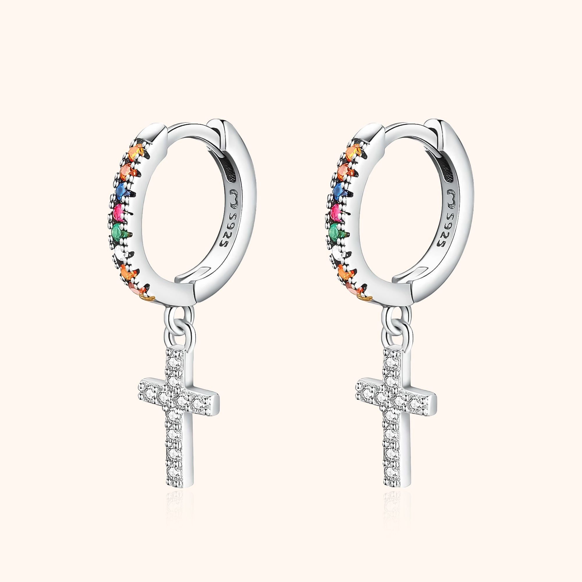 Aurora Colorful Zircon Cross Earrings