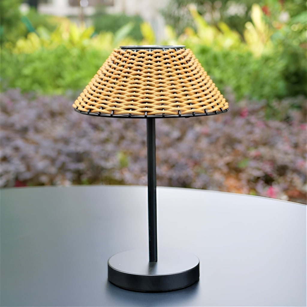 Elegant GardenWoven Solar Table Lamp - Weatherproof & Energy-Efficient
