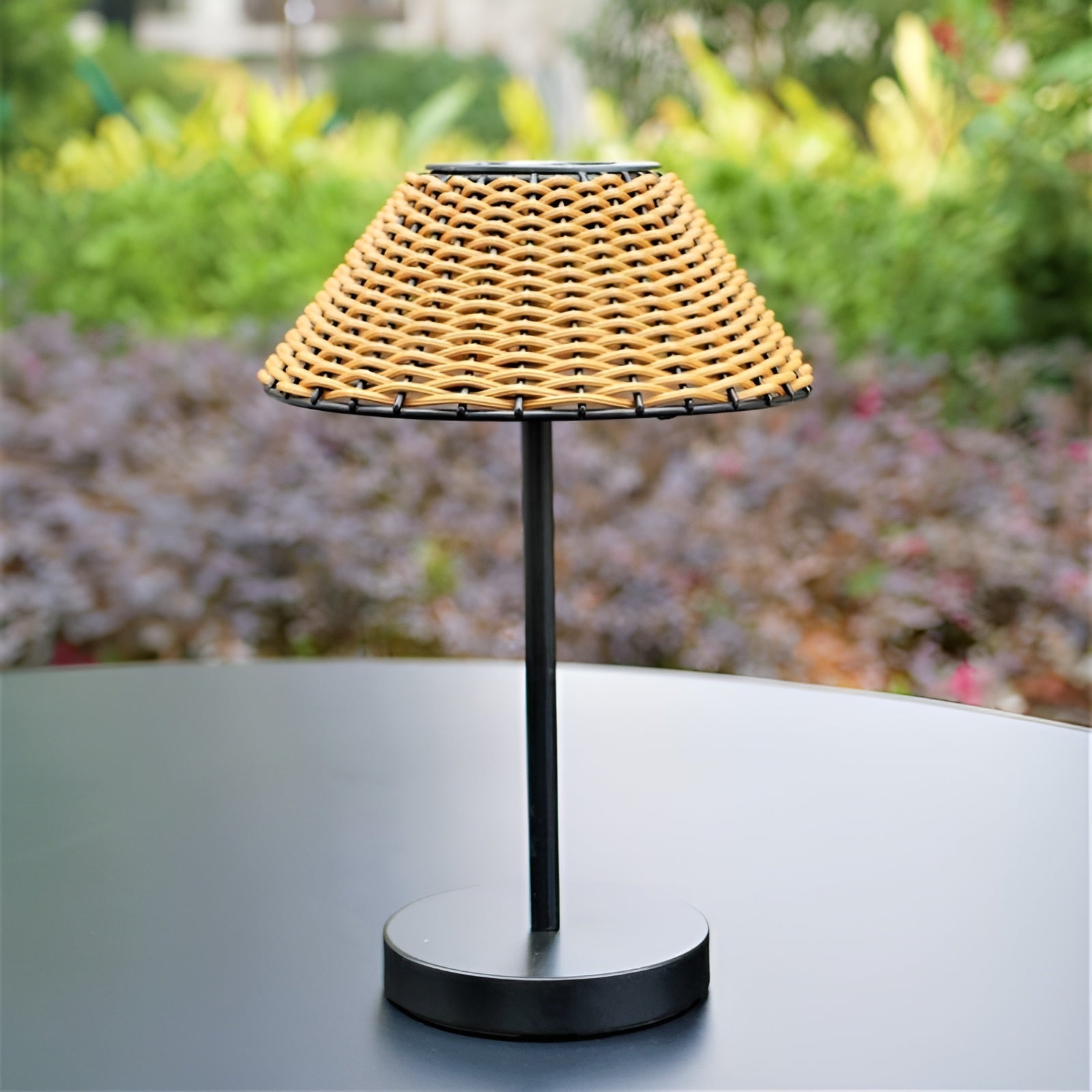 Elegant GardenWoven Solar Table Lamp - Weatherproof & Energy-Efficient