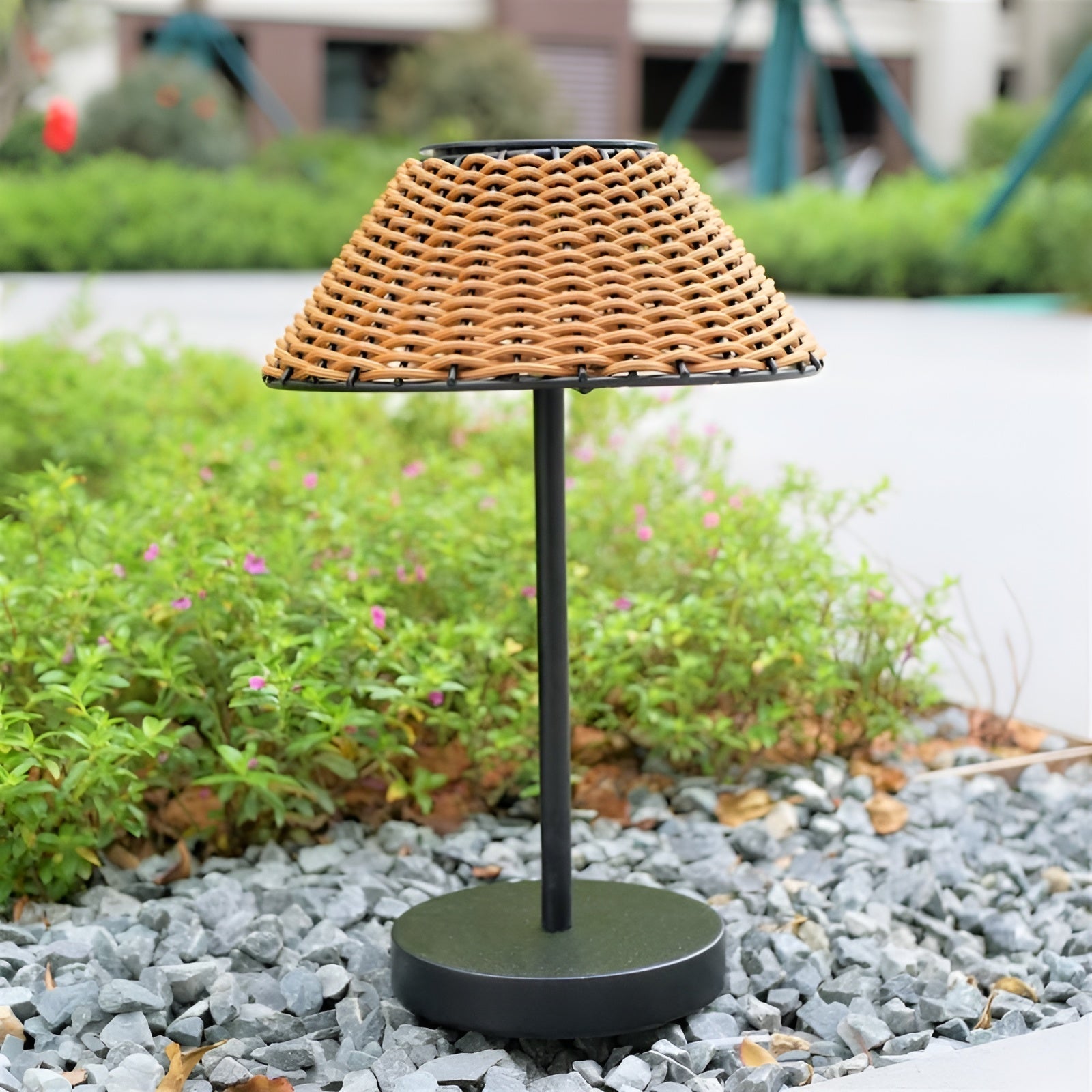 Elegant GardenWoven Solar Table Lamp - Weatherproof & Energy-Efficient