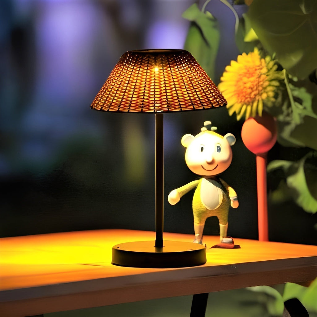 Elegant GardenWoven Solar Table Lamp - Weatherproof & Energy-Efficient