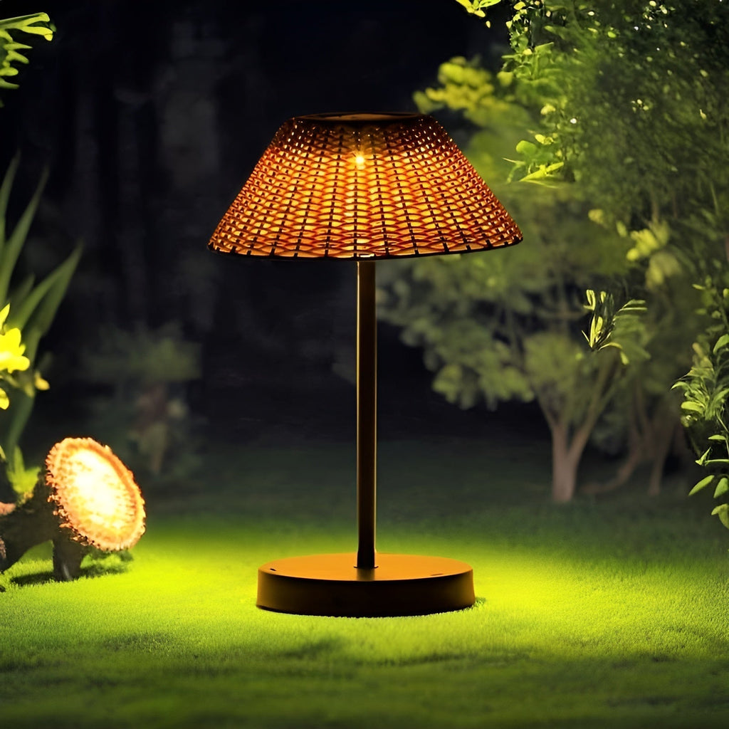 Elegant GardenWoven Solar Table Lamp - Weatherproof & Energy-Efficient