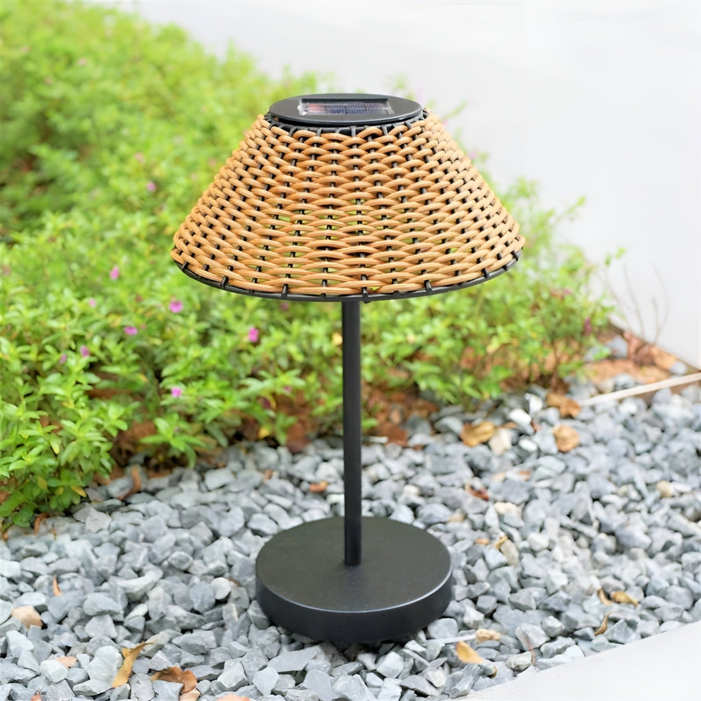 Elegant GardenWoven Solar Table Lamp - Weatherproof & Energy-Efficient