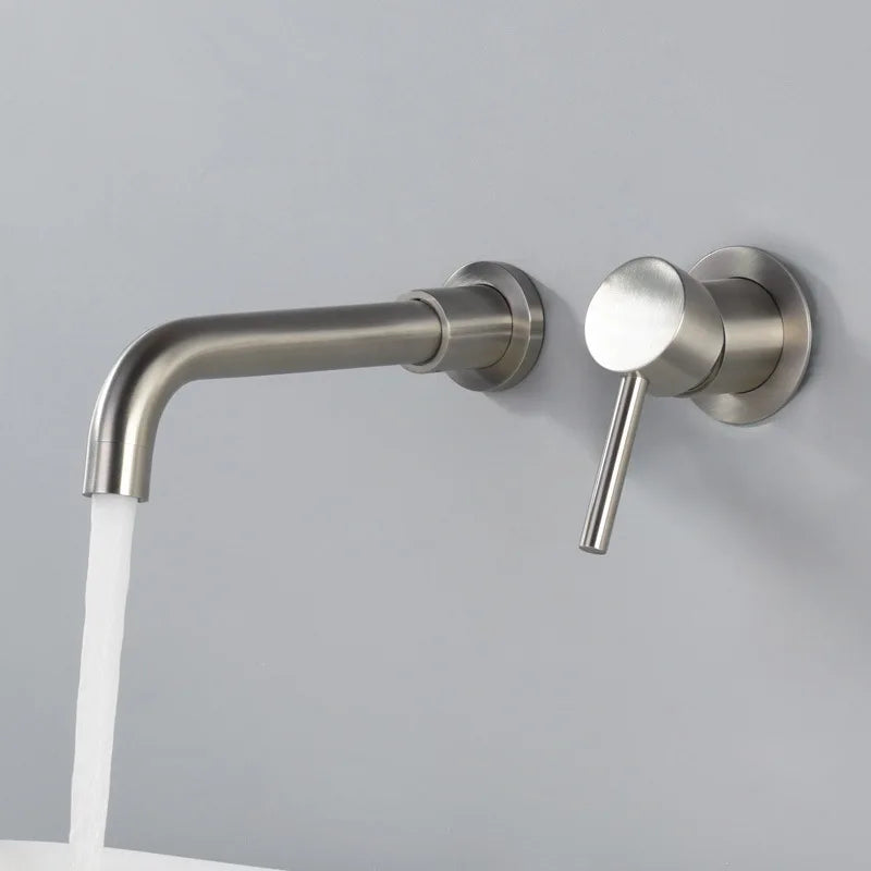 Modern Wall-Mounted Bathroom Faucet with Brushed Nickel Finish