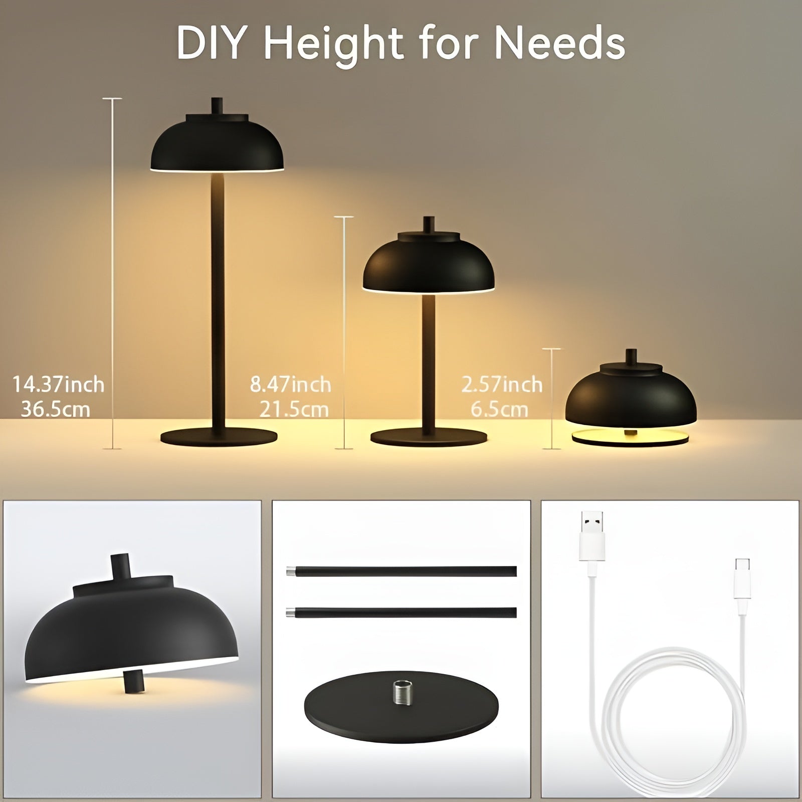 Stylish Rechargeable Table Lamp with Dimmable LED - Three Light Modes and USB
